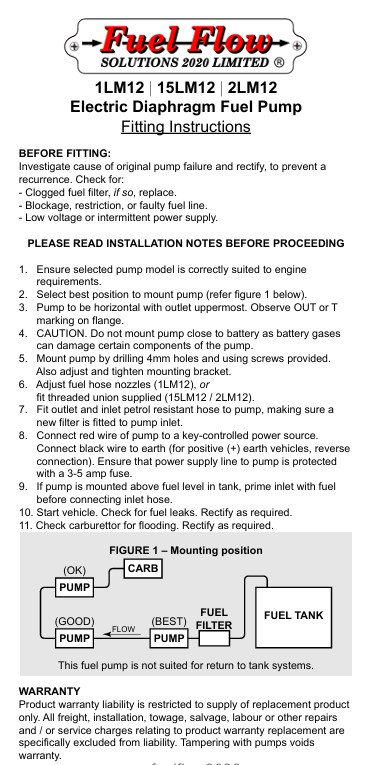 FUELFLOW 1LM12 Fuel Pump FF-1LM12 - Image 2